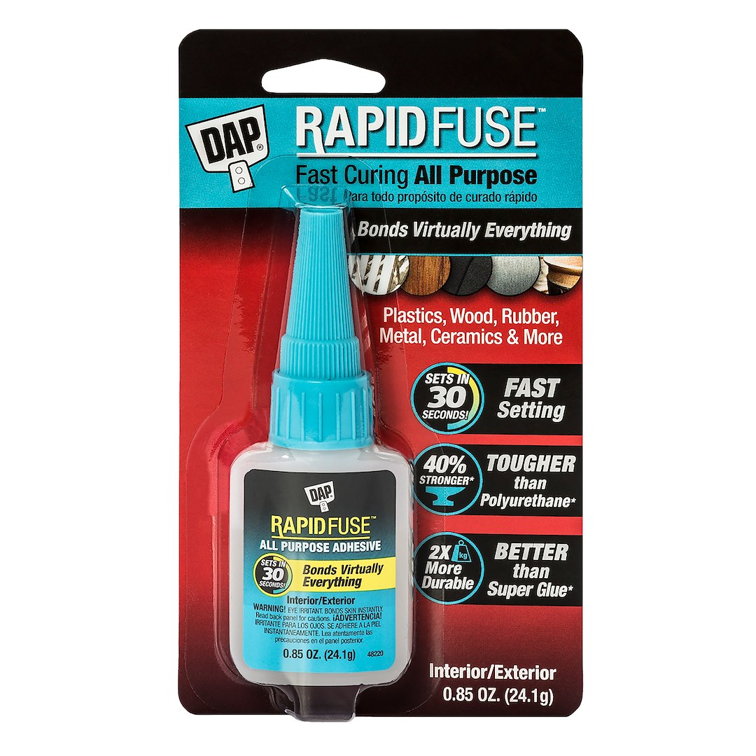 Dap Super Glue, Rapidfuse ®, Used on Wood/ Metal Rubber/ Plastic/ Ceramics/ Porcelain/ Fabric/ Stone/ Concrete/ Tile, Liquid – 7079800155