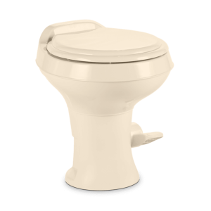 Dometic Toilet, 300 Series, Permanent, Round Seat with 18 Inch Seat Height, Pedal Flush Control, Triple-Jet Bowl Rinse, Bone, Plastic – 302300073