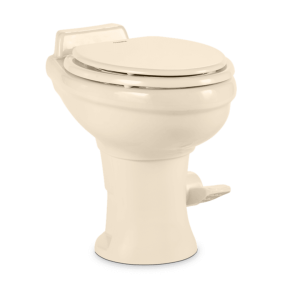 Dometic Toilet, 320 Series, Permanent, Elongated Seat with 18 Inch Seat Height, Pedal Flush Control – 302320083