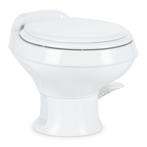 Dometic Toilet, 301 Series, Permanent, Round Seat with 13-1/2 Inch Seat Height, Pedal Flush Control, Triple-Jet Bowl Rinse, White, Plastic – 302301671