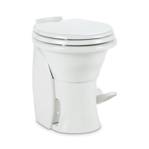 Dometic Toilet, Masterflush, Permanent, Round Seat with 18-3/8 Inch Seat Height, Pedal Flush Control – 304764001