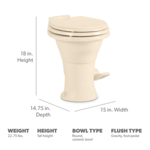 Dometic Toilet, 310 Series, Standard Profile, 18 Inch Seat Height, Slow Close Enameled Wood Seat, Pedal Flush Control – 302310083