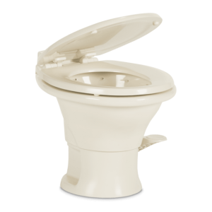 Dometic Toilet, 311 Series, Permanent, Low Profile, Round Seat with 13-1/2 Inch Seat Height, Pedal Flush Control, Triple-Jet Bowl Rinse – 302311683