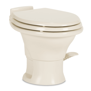 Dometic Toilet, 311 Series, Permanent, Low Profile, Round Seat with 13-1/2 Inch Seat Height, Pedal Flush Control, Triple-Jet Bowl Rinse – 302311683