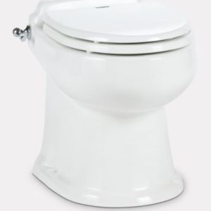 Dometic Toilet, Masterflush, Permanent Macerating Type, Standard Height with Elongated Seat, 12 Volt DC Chrome Handle Flush Control – 304874020