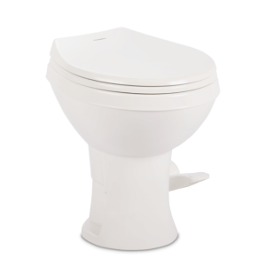 Dometic Toilet, 400 Series, Permanent, Round Seat with 18 Inch Seat Height, Pedal Flush Control, Triple-Jet Bowl Rinse, White, Plastic – 9610008275