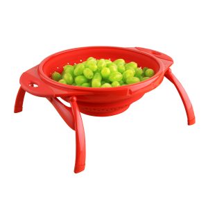 Dexas Kitchen Strainer, Collapsible, 10 Inch Diameter, Collapses to 2-1/2 Inch, 4 Quart Capacity, Dishwasher Safe, Red, Silicone – 10CC1795