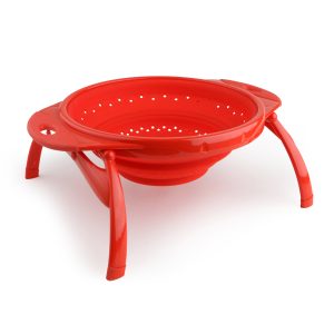 Dexas Kitchen Strainer, Collapsible, 10 Inch Diameter, Collapses to 2-1/2 Inch, 4 Quart Capacity, Dishwasher Safe, Red, Silicone – 10CC1795