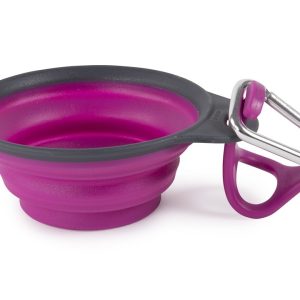 Dexas Pet Dish, Travel Cup, With Bottle Holder and Carabiner, Fuchsia – PW2204322405