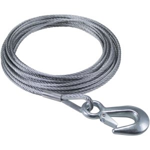 Dutton Winch Cable, 840 Pound Capacity, 3/16 Inch Diameter X 25 Foot Length, Galvanized Aircraft Wire, With Snap Hook on End – 24043