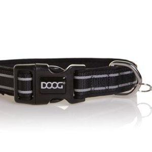 Doog USA Pet Collar, Lassie, Large Size for Dog Adjustable from 16 Inch to 24 Inch Diameter/ 1.3 Inch Width, Black with Reflective Strip – COLBFL-L