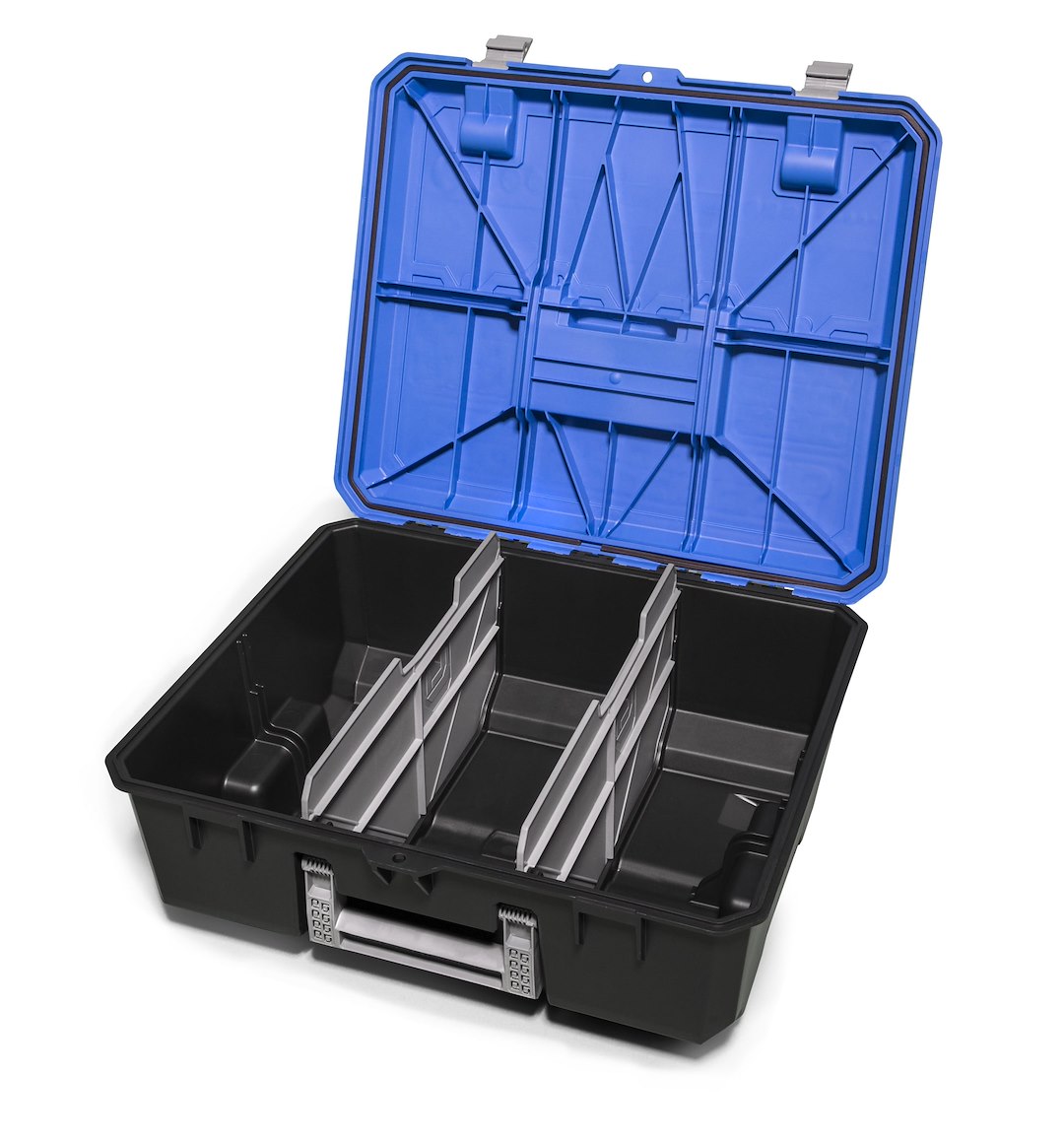 Decked Tool Box, D-Box, Portable, For Use IN Decked System Drawers, One Compartment, Two Dividers, Black with Blue Lid, Polypropylene – AD5