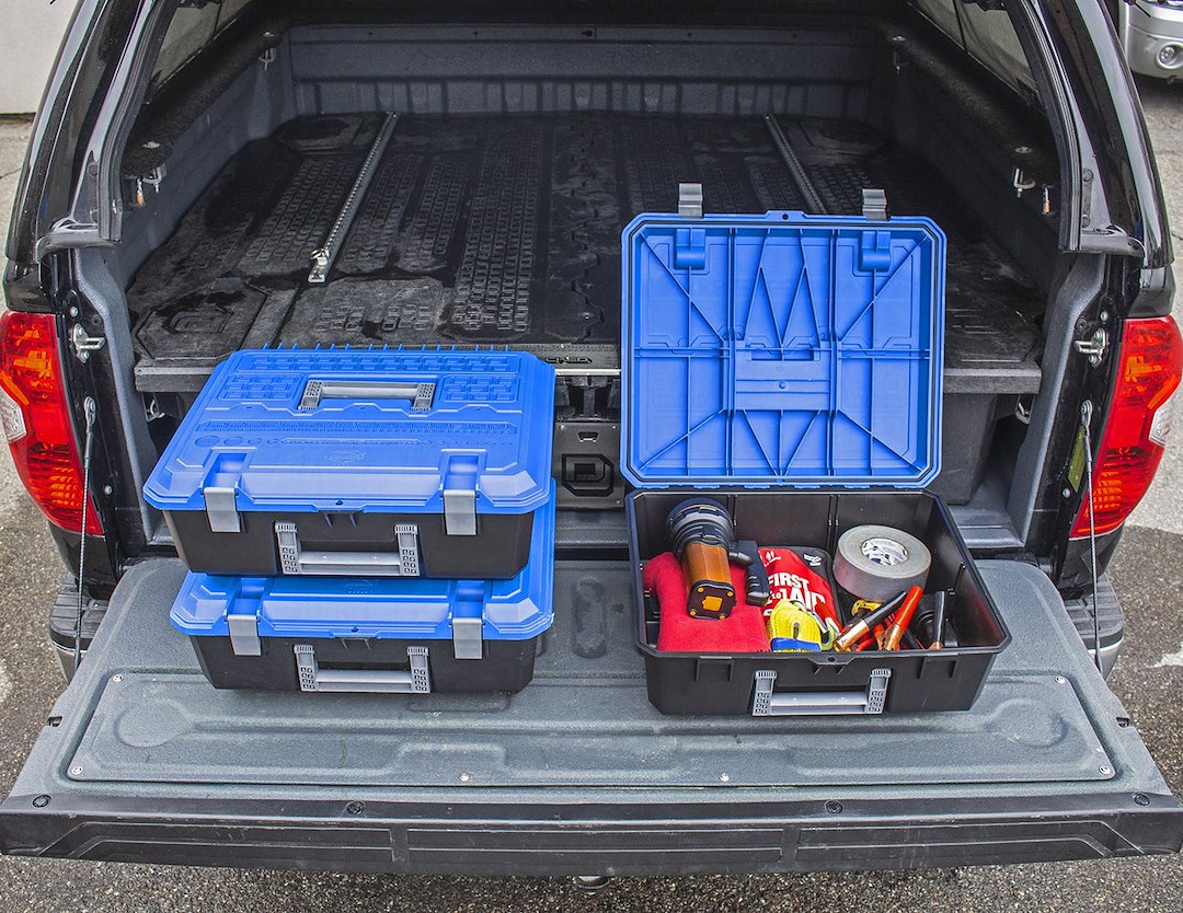 Decked Tool Box, D-Box, Portable, For Use IN Decked System Drawers, One Compartment, Two Dividers, Black with Blue Lid, Polypropylene – AD5