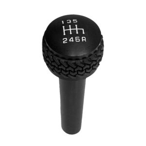 DV8 Offroad Shifter Knob, Manual Trans, Round/ Tire Tread, Screw on, Black, Billet Aluminum, With Out Button – D-JP-180012-BK