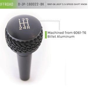 DV8 Offroad Shifter Knob, Manual Trans, Round/ Tire Tread, Screw on, Black, Billet Aluminum, With Out Button – D-JP-180022-BK